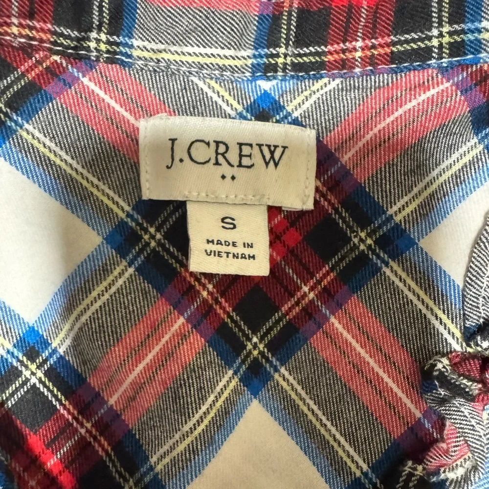 J. Crew Long Sleeve Button Down Ruffled Collar Plaid Shirt Size Small